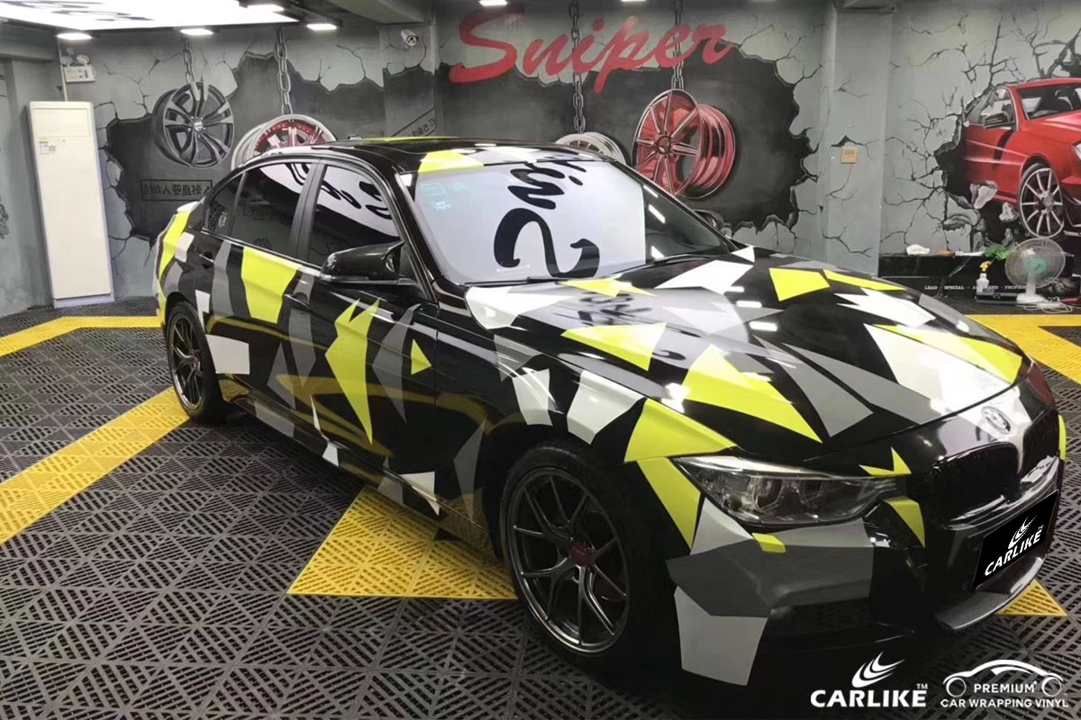 CARLIKE卡莱克™CL-CA宝马黄黑灰迷彩喷绘涂鸦整车改色贴膜