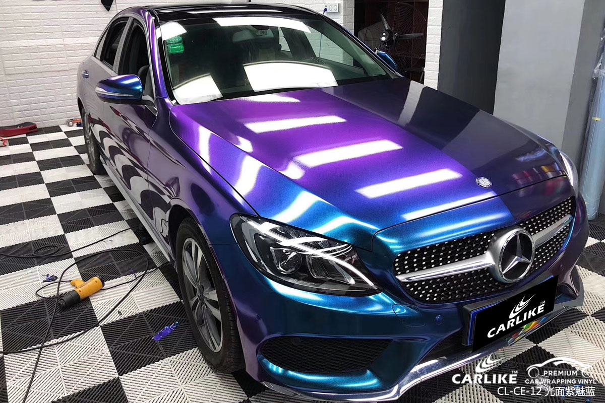 变色龙光面紫魅蓝汽车改色膜贴车效果图