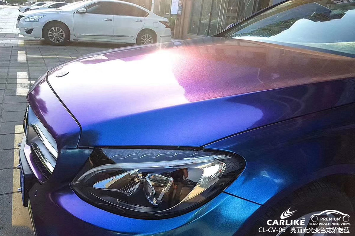 菏泽奔驰c级全车改色亮面流光变色龙紫魅蓝车身贴膜效果图