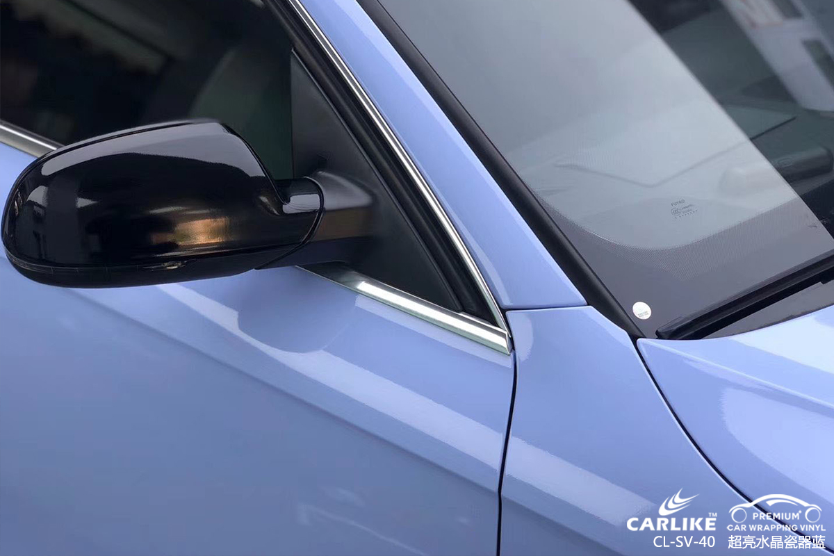 曲靖奥迪A4L全车改色超亮水晶瓷器蓝汽车贴膜效果图