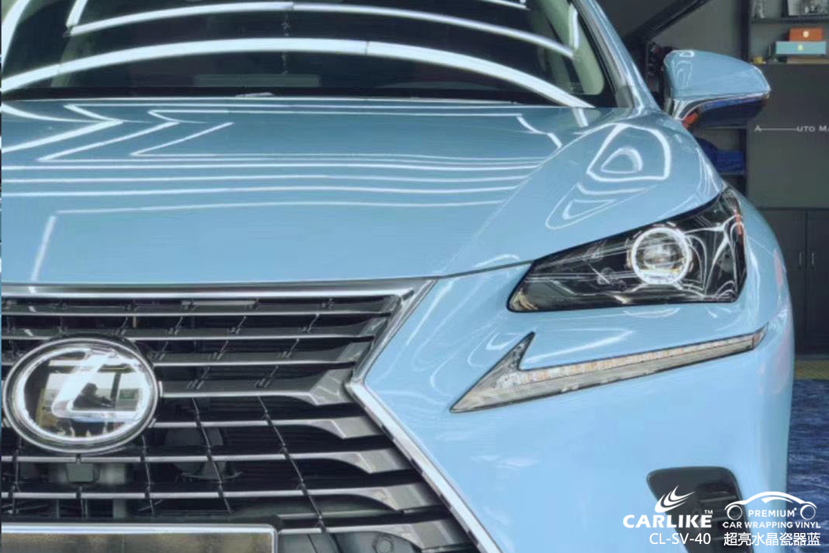 汕尾雷克萨斯车身贴膜超亮水晶瓷器蓝整车改色效果图