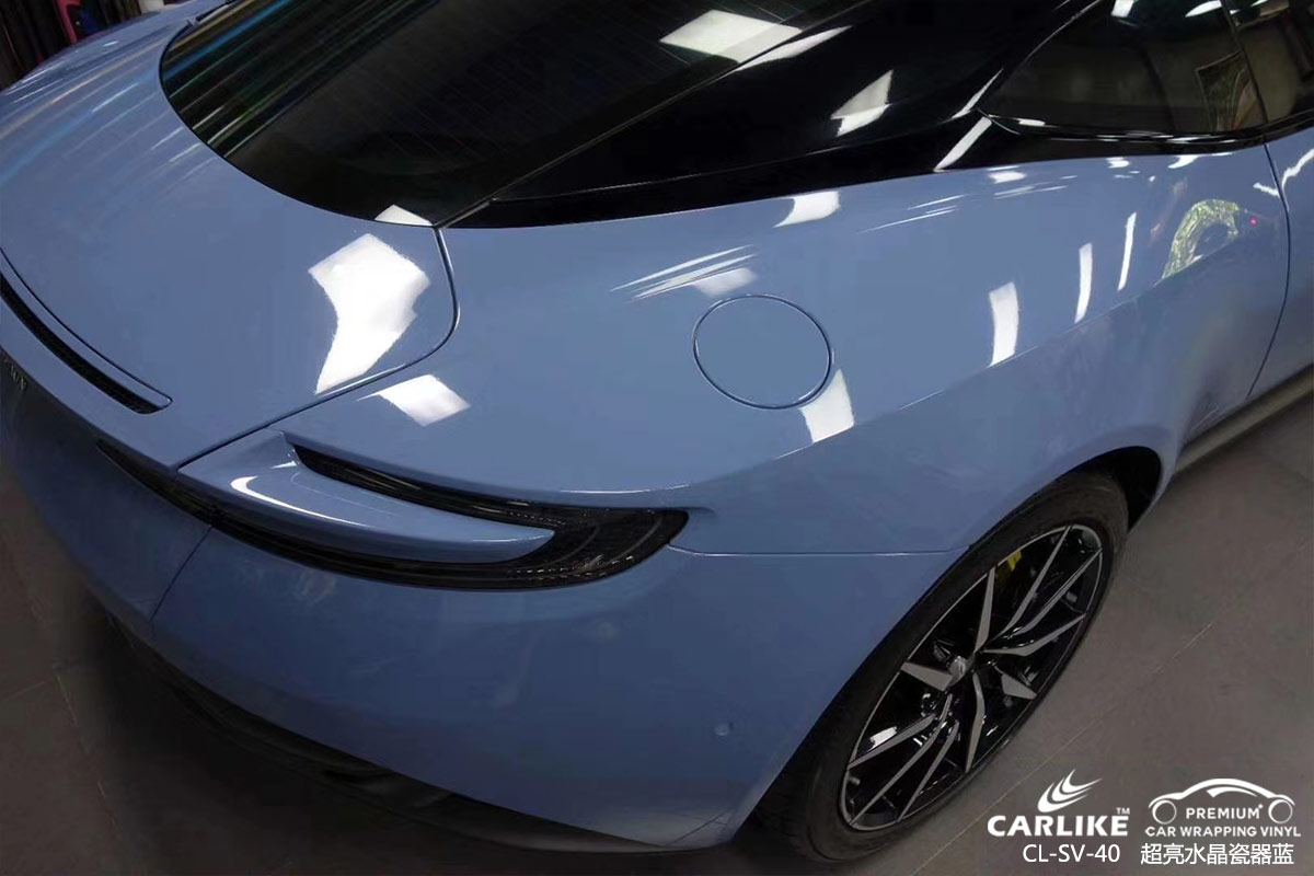 广州阿斯顿·马丁车身改色超亮水晶瓷器蓝汽车贴膜效果图