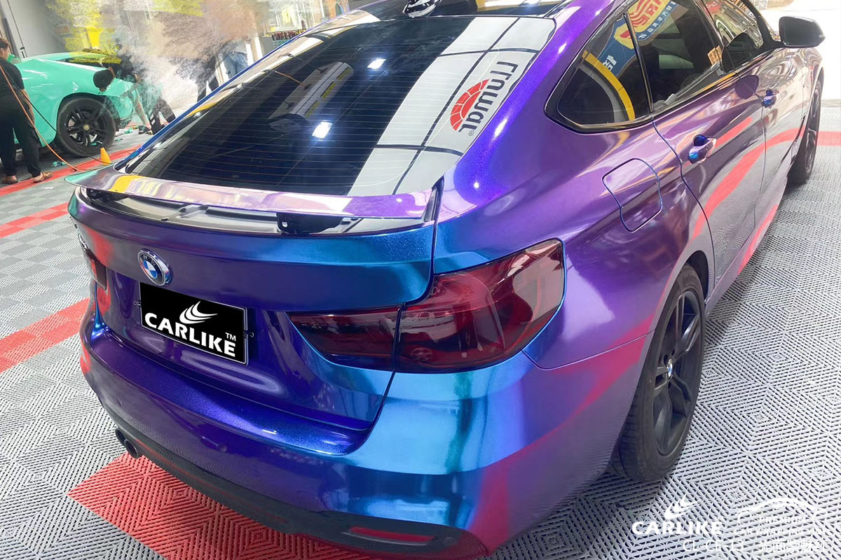 绥化宝马3系全车改色光面紫魅红汽车贴膜效果图