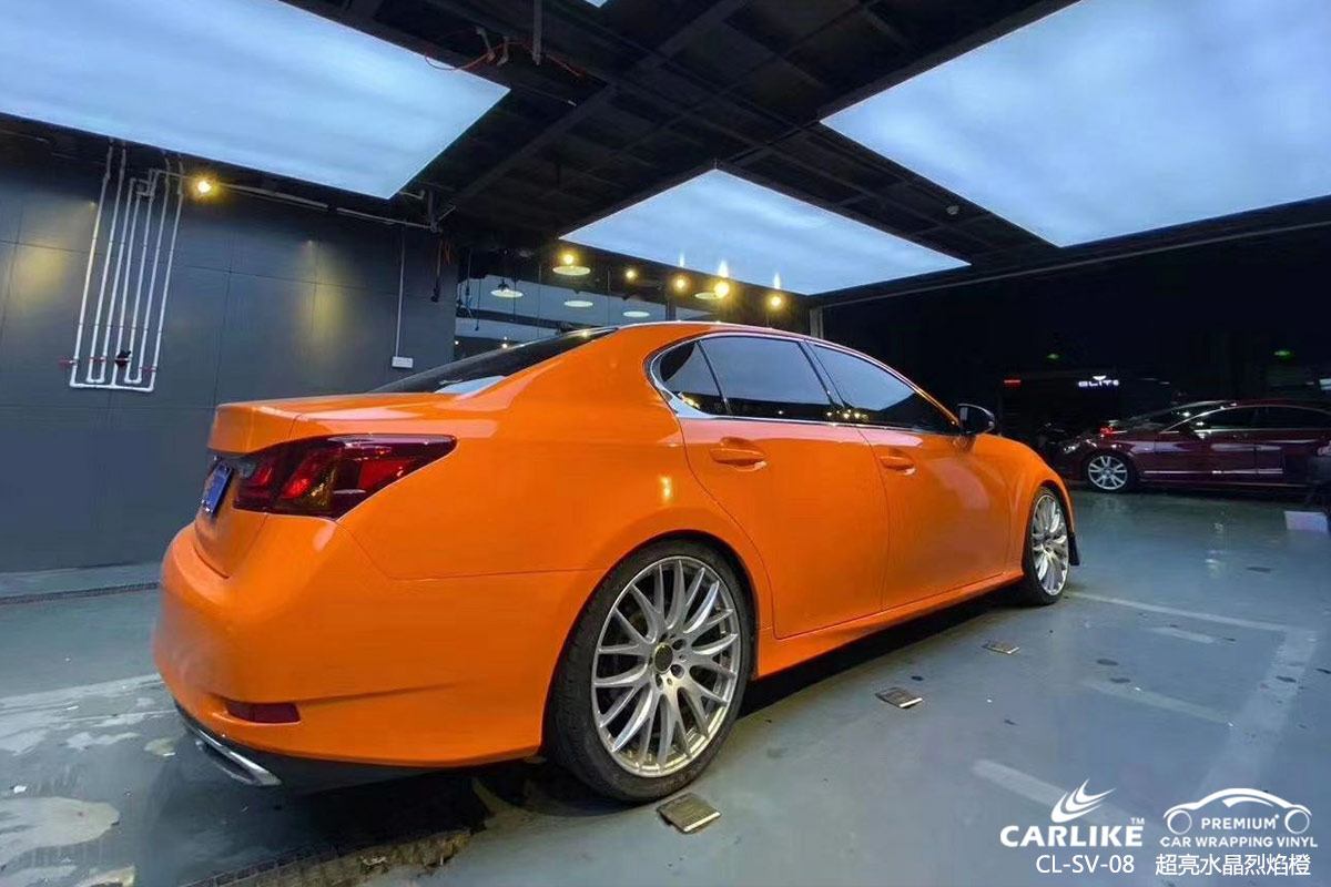 辽阳雷克萨斯GS车身改色超亮水晶烈焰橙汽车贴膜效果图