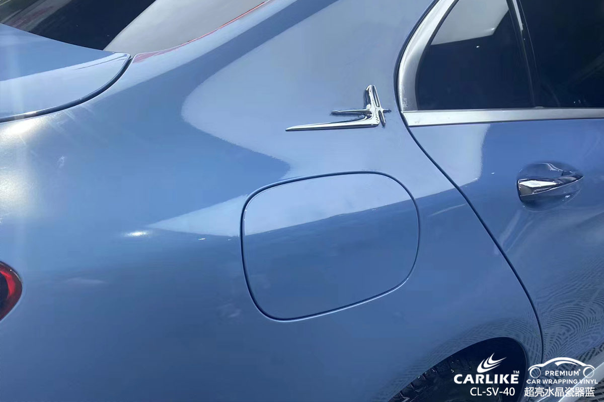 黄山奔驰c级车身改色超亮水晶瓷器蓝整车贴膜效果图