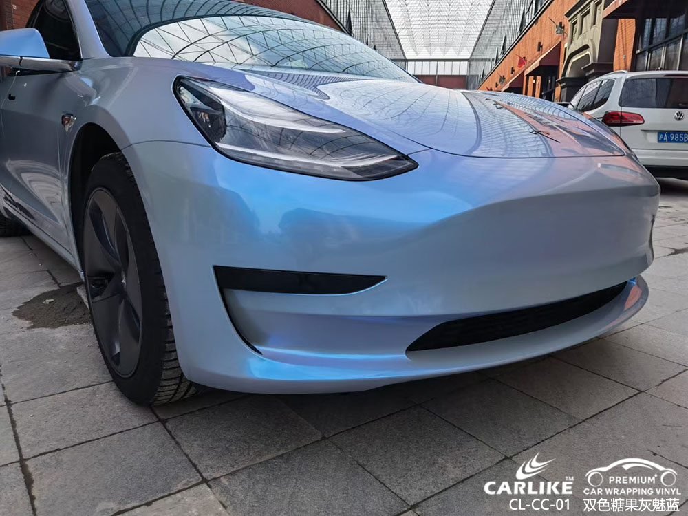 CARLIKE卡莱克™CL-CC-01特斯拉双色糖果灰魅蓝全车改色案例图