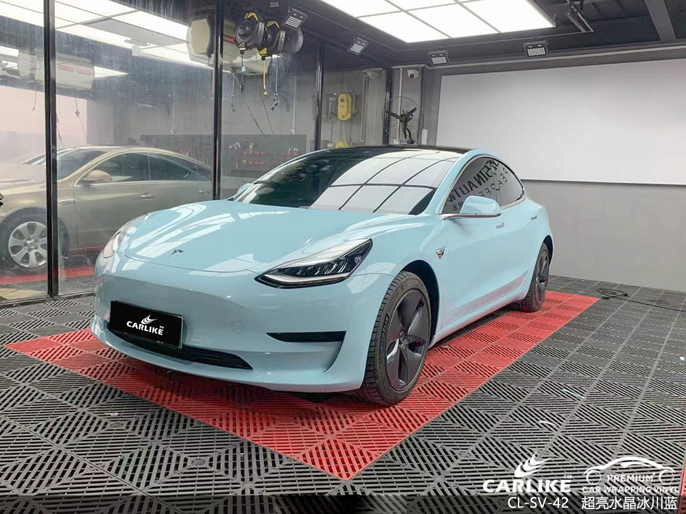 CARLIKE卡莱克™CL-SV-42特斯拉超亮水晶冰晶蓝全车贴膜效果图