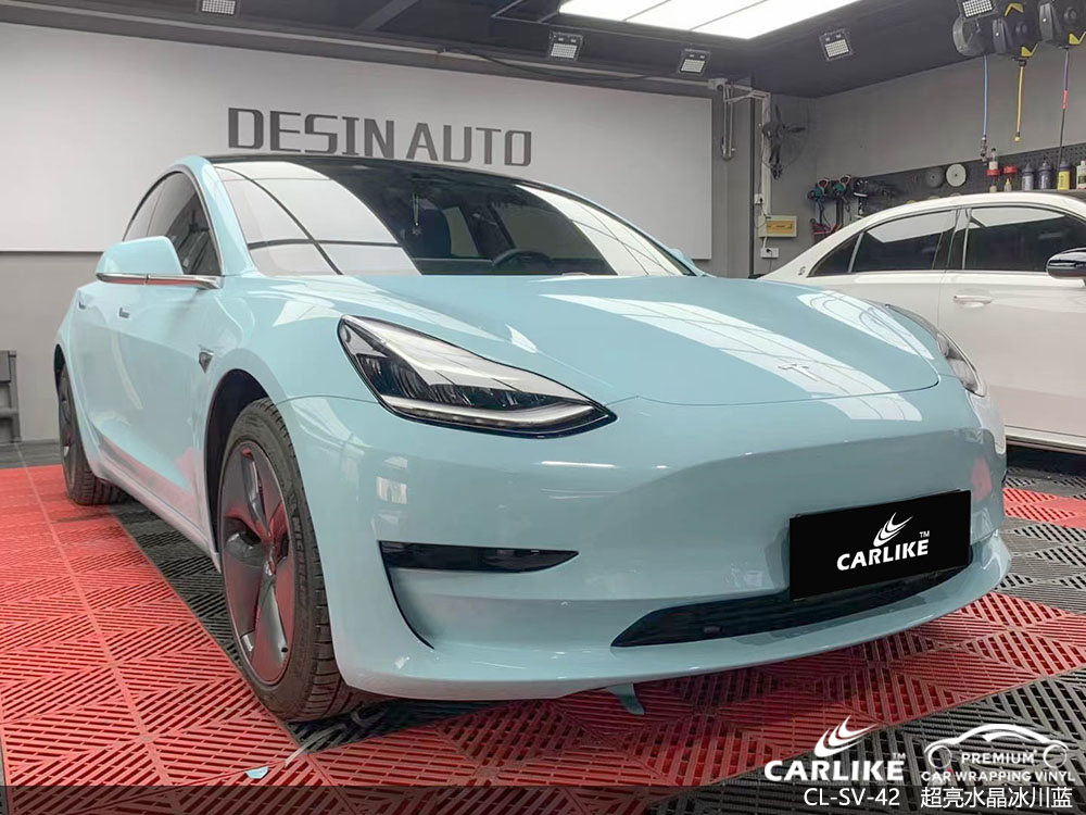 CARLIKE卡莱克™CL-SV-42特斯拉超亮水晶冰晶蓝全车贴膜效果图