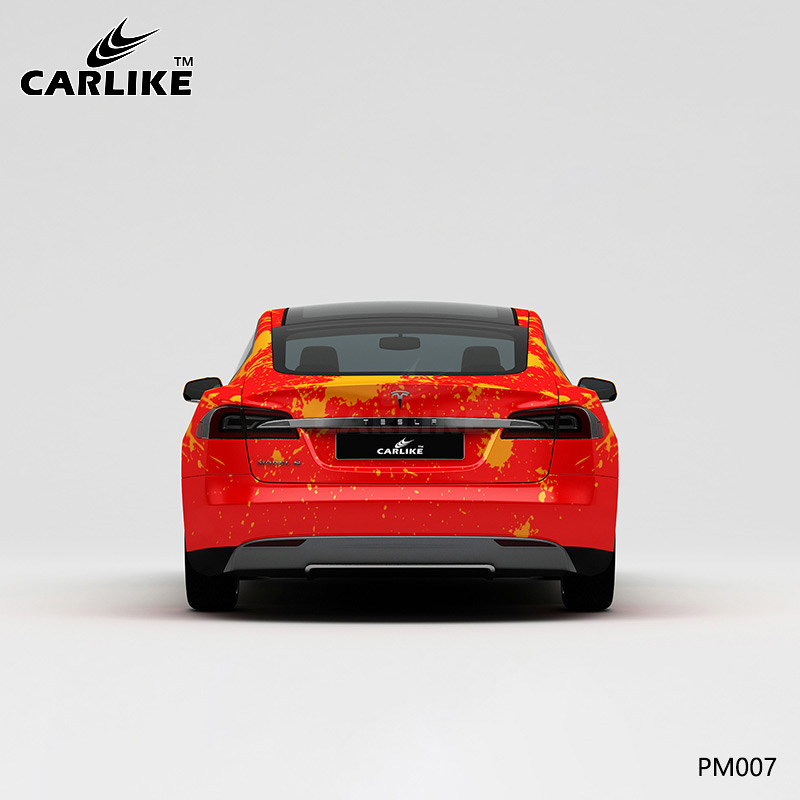 CARLIKE卡莱克™CL-PM-007特斯拉黑黄橙彩色泼墨车身改色