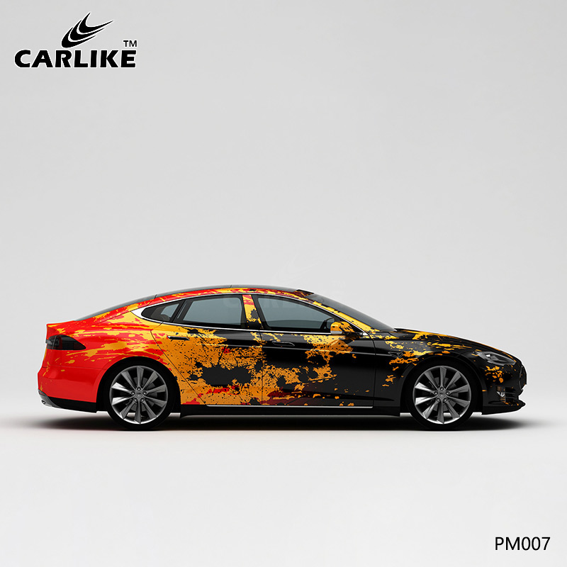 CARLIKE卡莱克™CL-PM-007特斯拉黑黄橙彩色泼墨车身改色