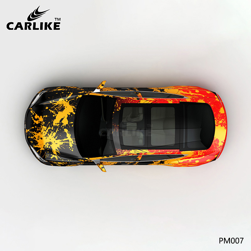 CARLIKE卡莱克™CL-PM-007特斯拉黑黄橙彩色泼墨车身改色