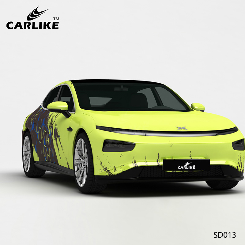 CARLIKE卡莱克™CL-SD-013小鹏绿灰格子泼墨汽车改装