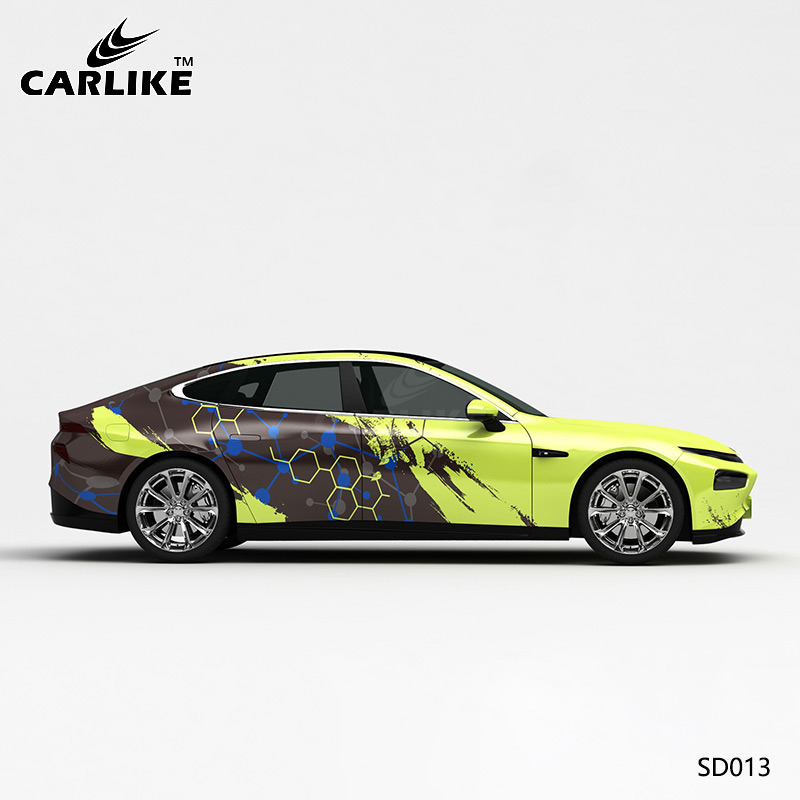 CARLIKE卡莱克™CL-SD-013小鹏绿灰格子泼墨汽车改装
