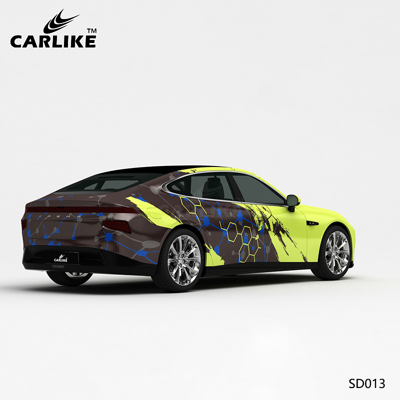 CARLIKE卡莱克™CL-SD-013小鹏绿灰格子泼墨汽车改装
