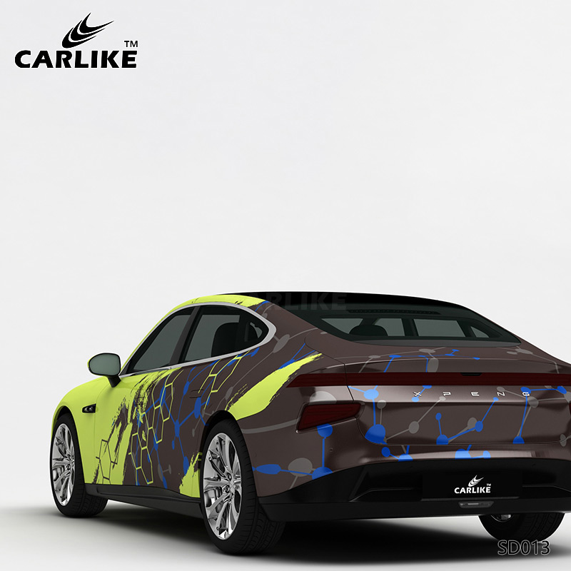 CARLIKE卡莱克™CL-SD-013小鹏绿灰格子泼墨汽车改装