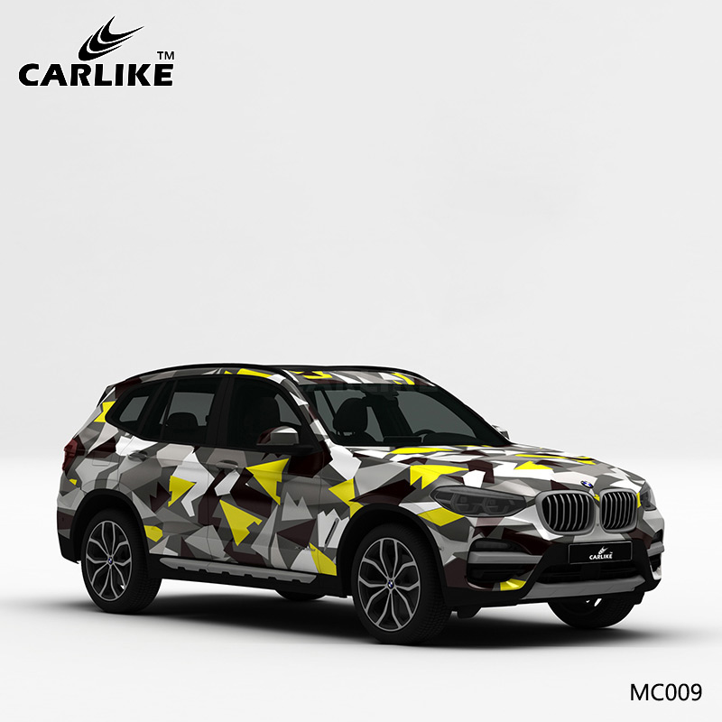 CARLIKE卡莱克™CL-MC-009宝马黑黄灰格子迷彩汽车贴膜