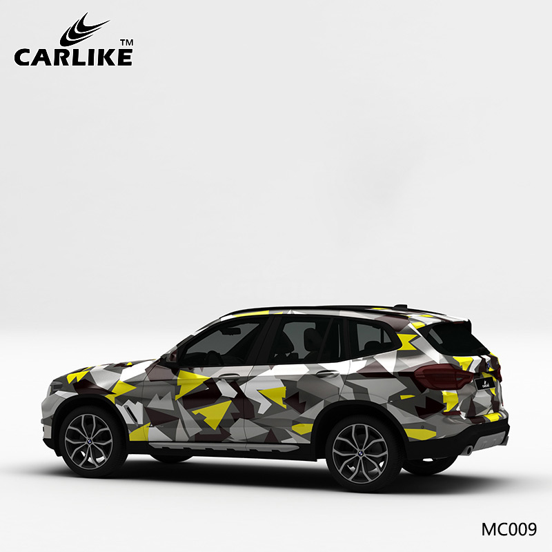 CARLIKE卡莱克™CL-MC-009宝马黑黄灰格子迷彩汽车贴膜