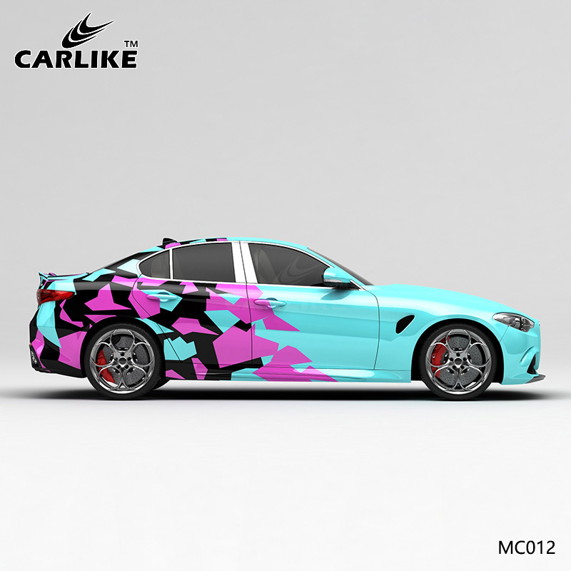 CARLIKE卡莱克™CL-MC-012阿尔法蓝粉黑色块迷彩汽车贴膜