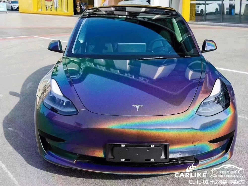 CARLIKE卡莱克™CL-IL-01特斯拉七彩镭射锦绣灰全车改色