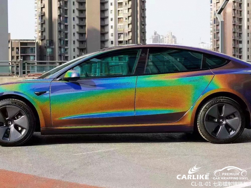 CARLIKE卡莱克™CL-IL-01特斯拉七彩镭射锦绣灰全车改色